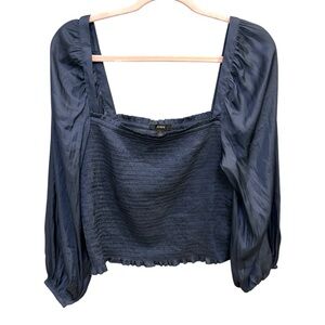 J. Crew Smocked Long Sleeve Blouse Size Large Blue NWT AA 0959